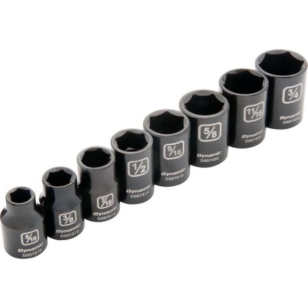 DYNAMIC Tools 3/8" Drive 8Pcs 6 Point SAE, Std Impact Socket Set, 5/16" - 3/4" D010020